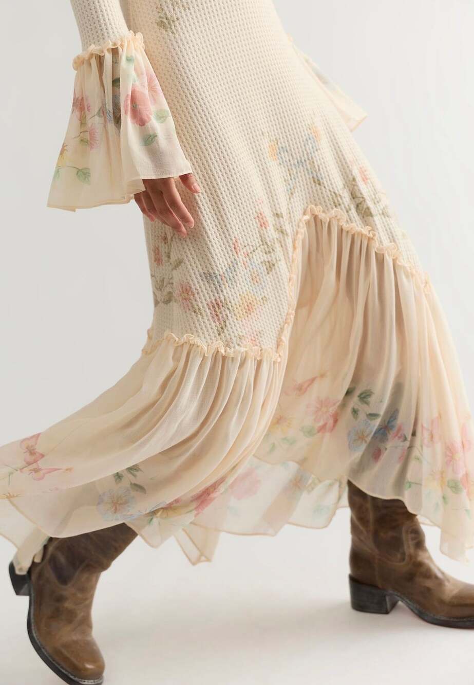Free People Cleo Thermal Maxi Dress Natural Floral Print Size Small   NWT - Picture 3 of 5